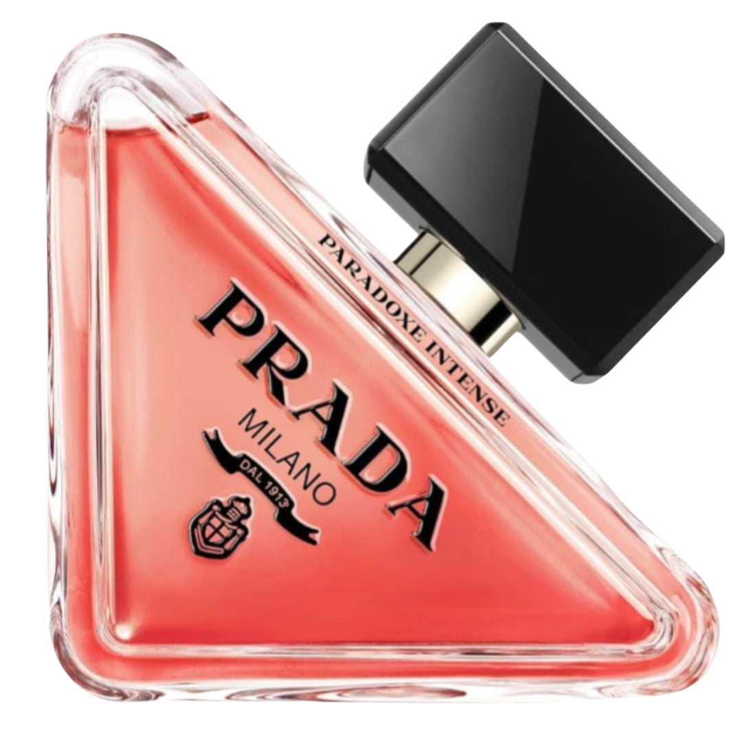 Prada Milano perfume bottle with black cap on a white background